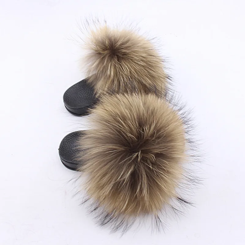 

2018 New Kids Real Fox Slippers Raccoon Slides Beach Slippers Chinelos Menina Slippers Girl Slippers For Children EU29-35