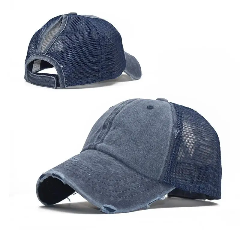 10 High Ponytail Adjustable Baseball Cap Mesh Trucker Baseball Hat Washed Baseball Cap Ponytail Hats For Men Women Multicolor - Цвет: 10