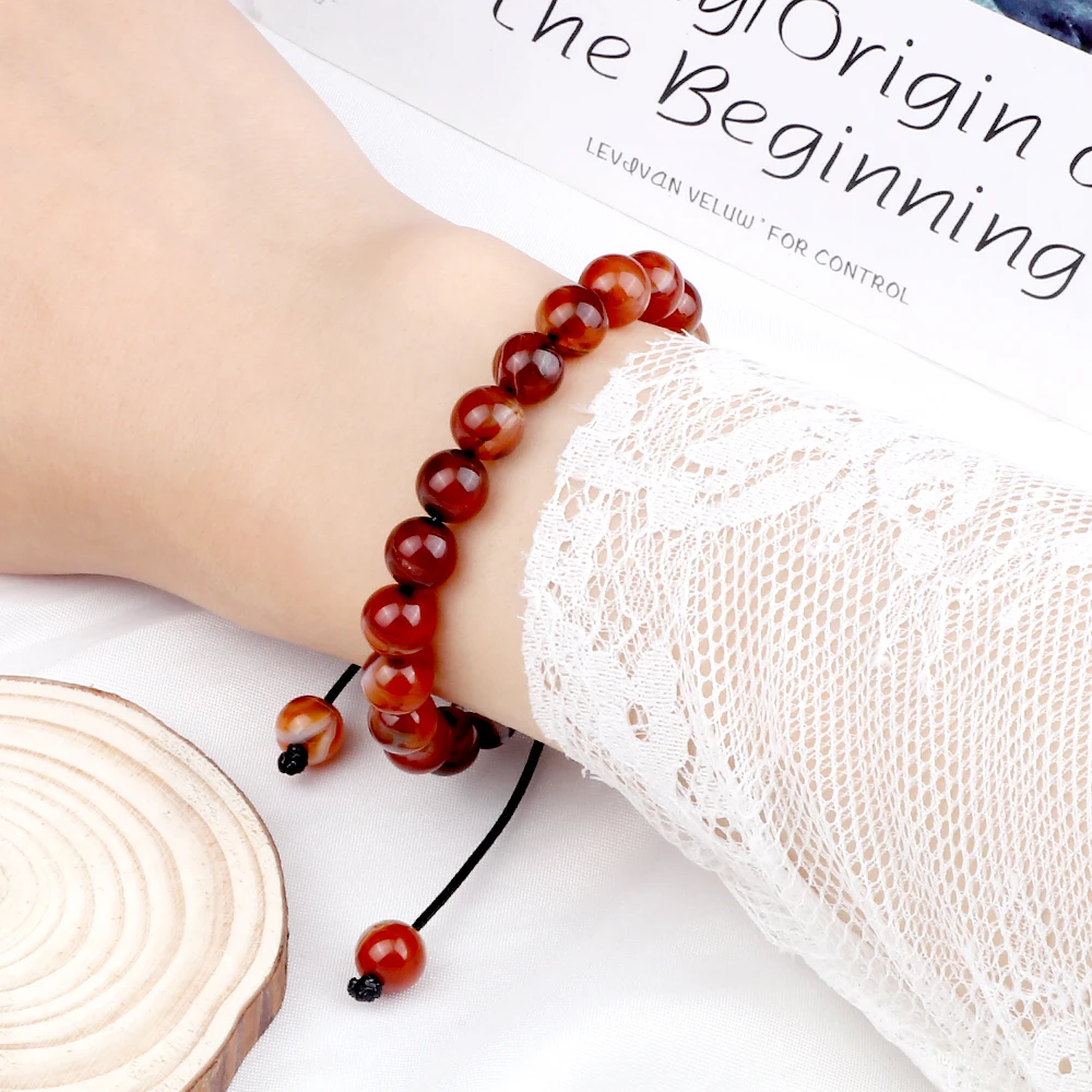 8mm Striped Agates Natural Stone Beads Bracelets Bangles Healing Chakra Prayer Buddha Bracelet - Image 6