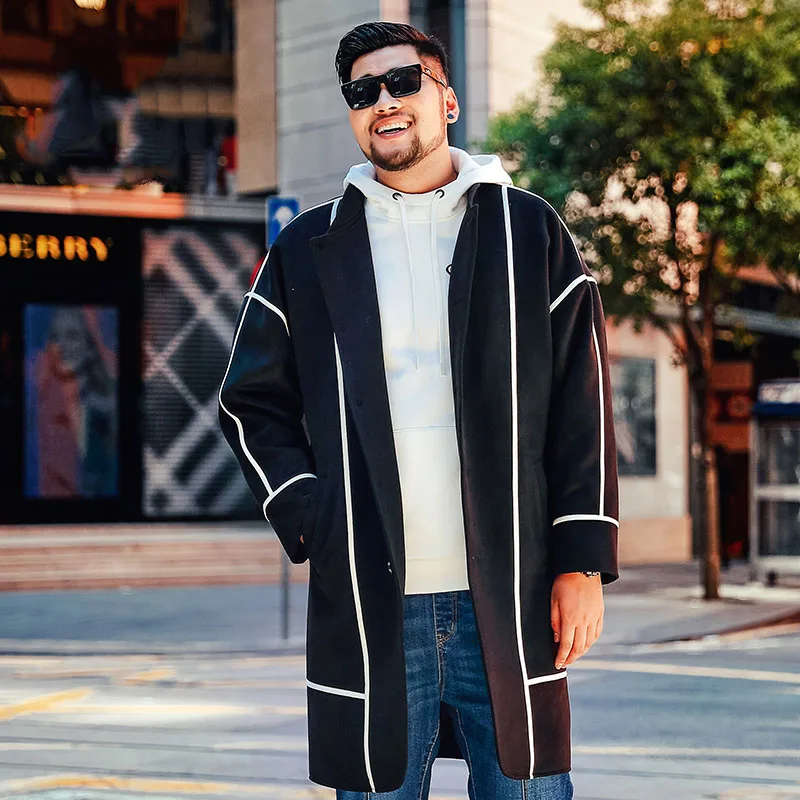 Свободный крой плюс размер XL-6XL мужская верхняя одежда мужской цветной блок Бейсбольный воротник мужское шерстяное пальто длинный дизайн пуговица шерстяной Тренч