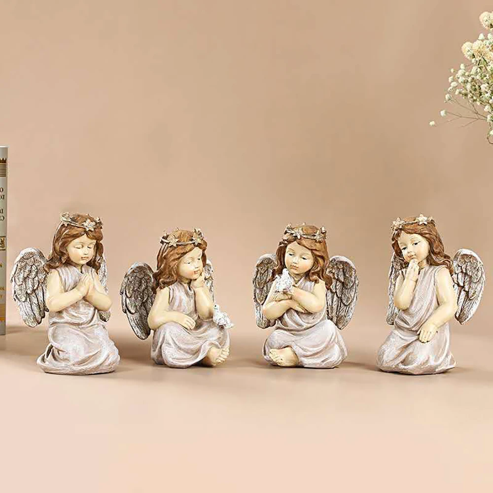 

Character resin angel retro puppet is a creative ornament garden decoration home LED garden girl crafts