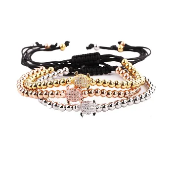 Men women Jewelry Bracelet CZ Pave Cute Turtle Charm Stainless Steel Beads Friendship Lucky Bracelet Gift