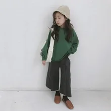 Детская одежда; коллекция года; сезон осень; стиль; джинсы для девочек; свободные ковбойские брюки в Корейском стиле со складками