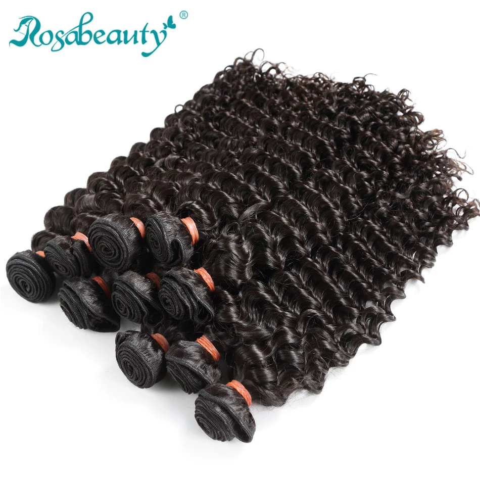 Rosa beauty 10 шт. глубокая волна натуральные кудрявые пучки волос бразильские волосы remy для наращивания