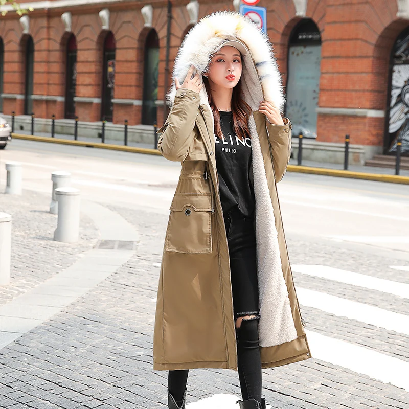khaki Модная одежда из хлопка, женские длинные парки, новинка года, корейские облегающие теплые вельветовые пальто большого размера, зимняя куртка, верхняя одежда V1041 - Цвет: khaki