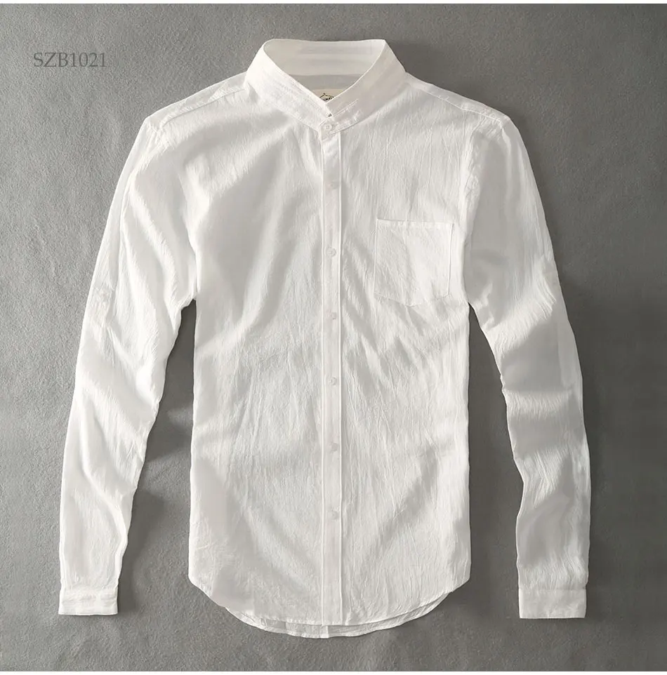 Zecmos хлопковые льняные мужские рубашки белый Grandad китайский воротник повседневные рубашки для мужчин сплошной Лен