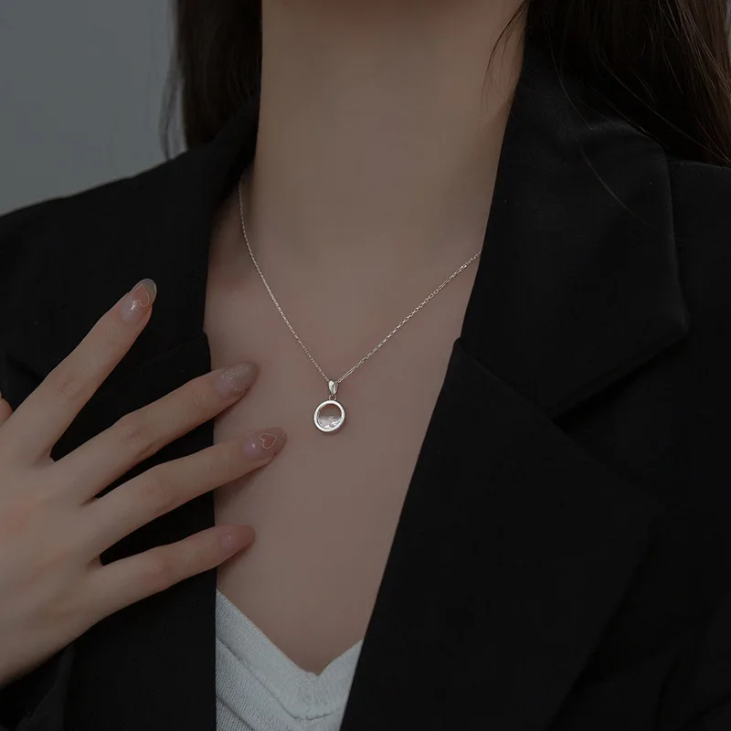 Genuine 925 Sterling Silver Round Choker Necklace For Women Girlfriend Casual Personality Circle Pendant | Украшения и аксессуары