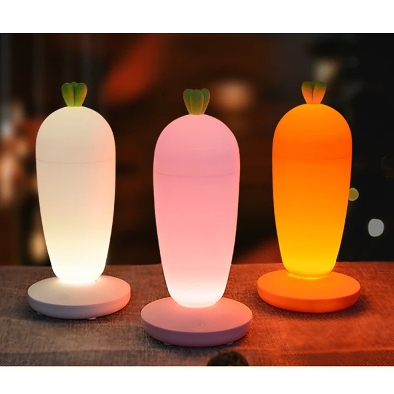 

USB Rechargeable Carrot Night Lamp Child Bedroom Desk Bedside Table Light Eye-protect Cartoon Home Decor for Home Light
