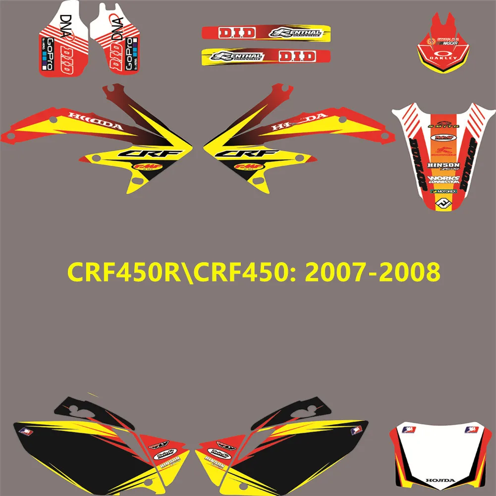 CRF450R 2007 2008 3M Бесплатные Индивидуальные Глянцевый номер команда графика фоны наклейки для Honda CRF450R CRF450 2007 2008