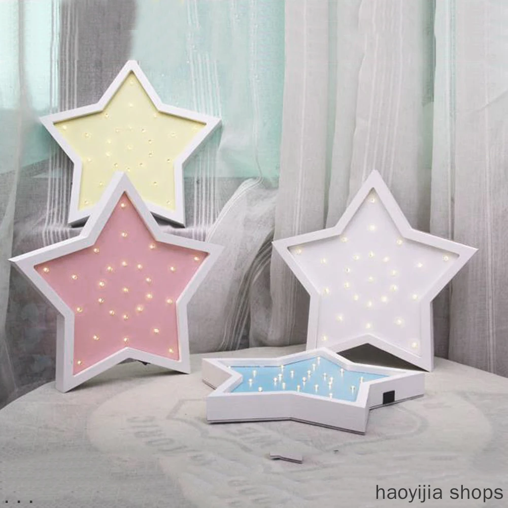 

New girl bedroom shop romantic lamp creative fashion star shape wooden LED night light fashion decoration night light