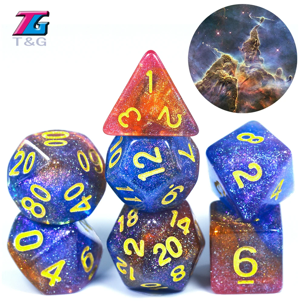 Блестящие яркие как Вселенная Галактика РПГ DND игра цифровые кости набор D4 D20 с