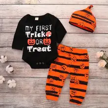 New baby children's clothing holiday Halloween pumpkin models cotton printed long-sleeved three-piece
