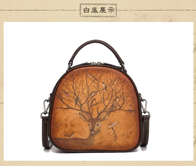 Ручная кисточка из натуральной кожи сумка женская винтажная Высококачественная натуральная кожа дизайнерская стильная сумочка с картина с оленем