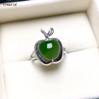

CYNSFJA New Real Certified Natural Hetian Jasper 925 Sterling Silver Handmade Amulets Apple Jade Ring high Quality Best Gifts