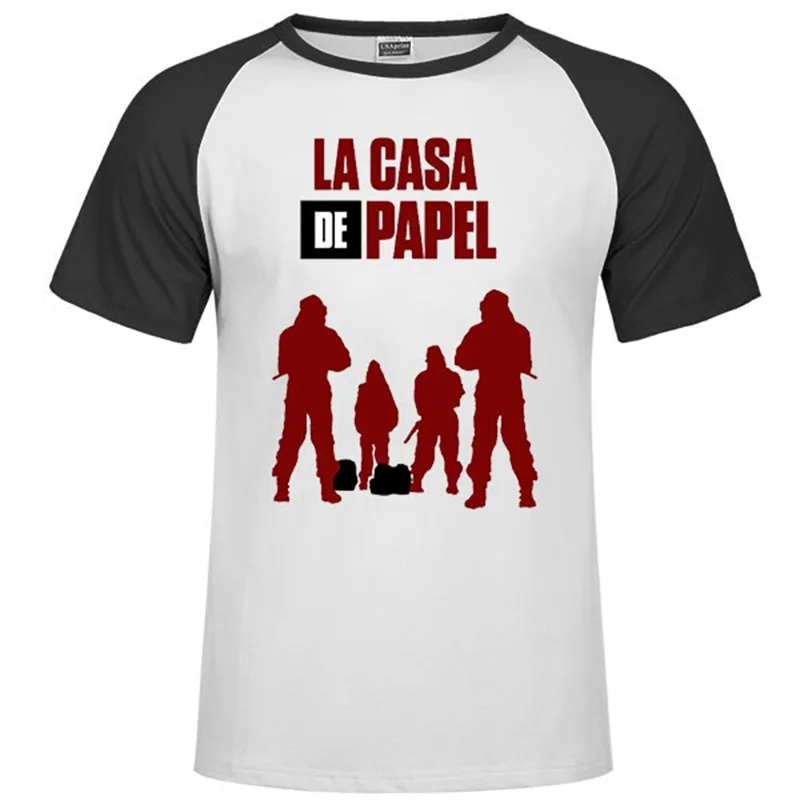 Одна деталь La Casa De Papel Мужская футболка Money Heist Tees сериал футболка женская короткий рукав House Of paper off white футболка - Цвет: Raglan black 17