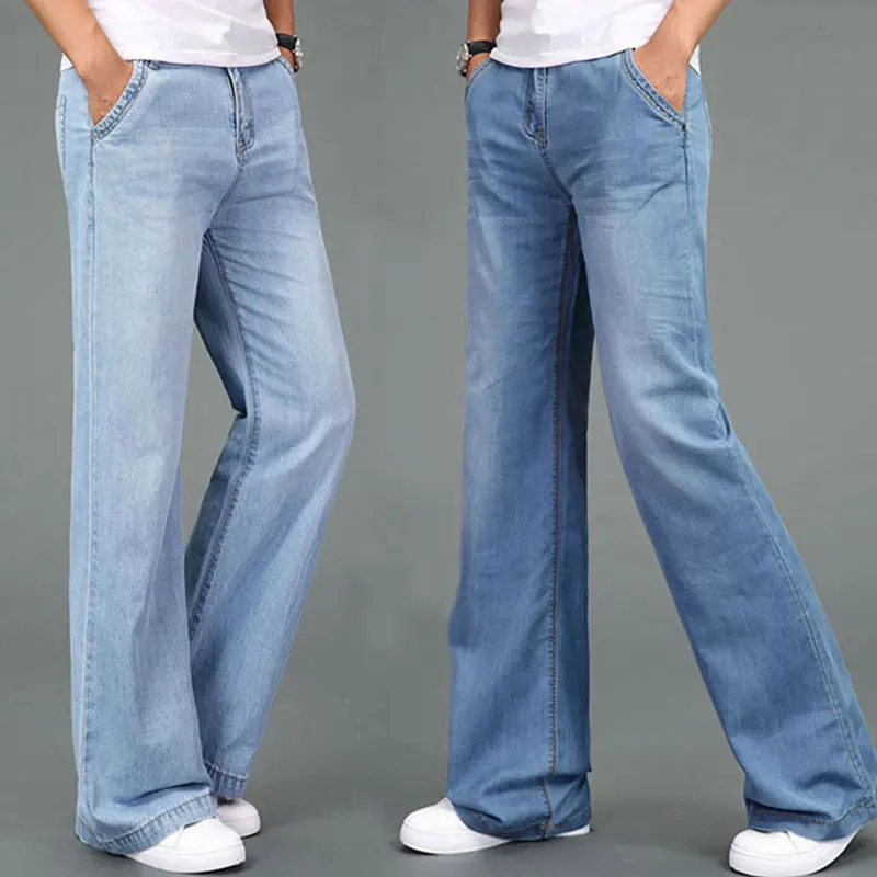 

Jeans Men 2019 Summer Thin Large Size Micro Flare Pants Men's Straight Wide Legs Loose Pants More Sizes 27-32 33 34