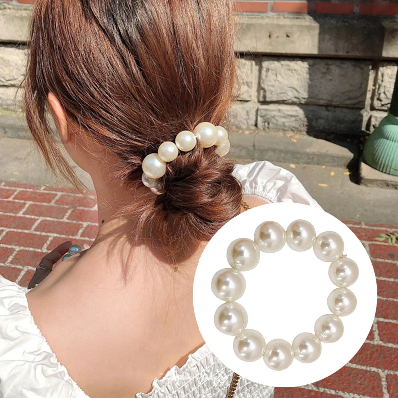 

Hot Woman Big Pearl Hair Ties Fashion Korean Style Hairband Scrunchies Girls Ponytail Holders Rubber Band Hair Accessories