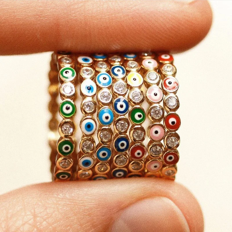 New Style Open Bohemian Rainbow Evil Eye Rhinestone Filled Gold Rings for Women Vintage Midi Men's Ring on Finger Devil Jewelry - Image 2