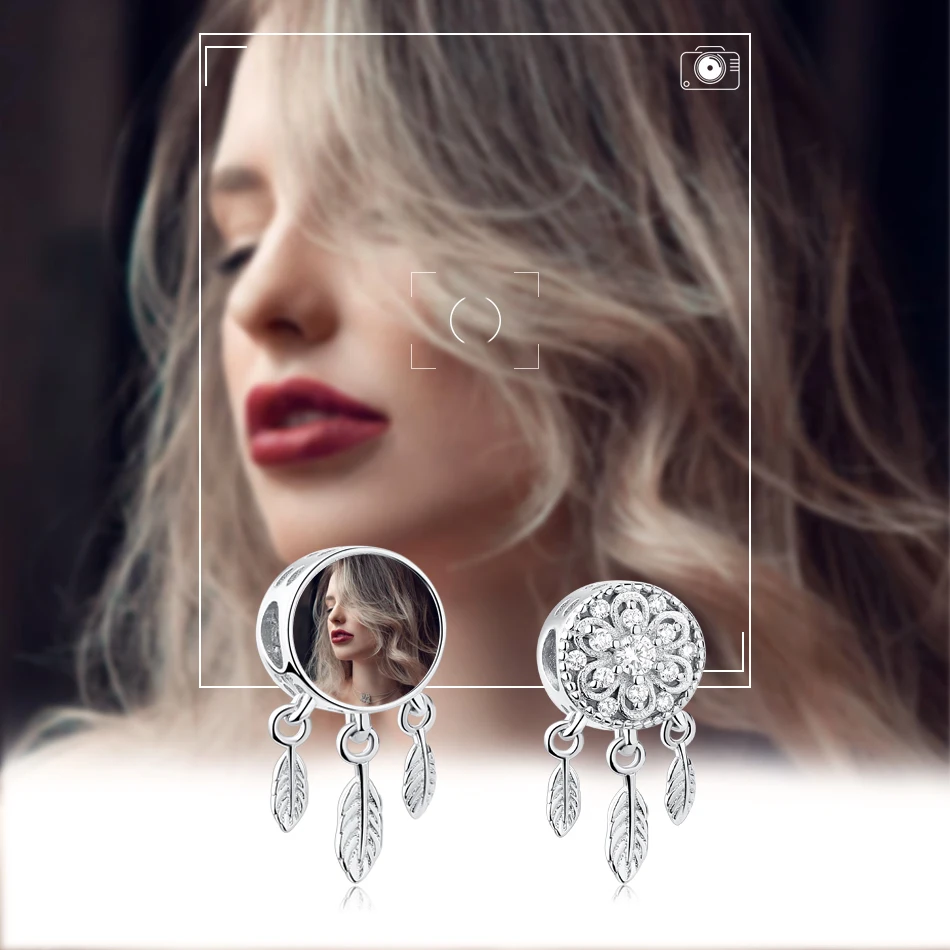 

ELESHE Genuine 925 Sterling Silver Dazzling Dreamcatcher Round Charm Custom Photo Bead Fit Women Bracelet Jewelry Making Trendy
