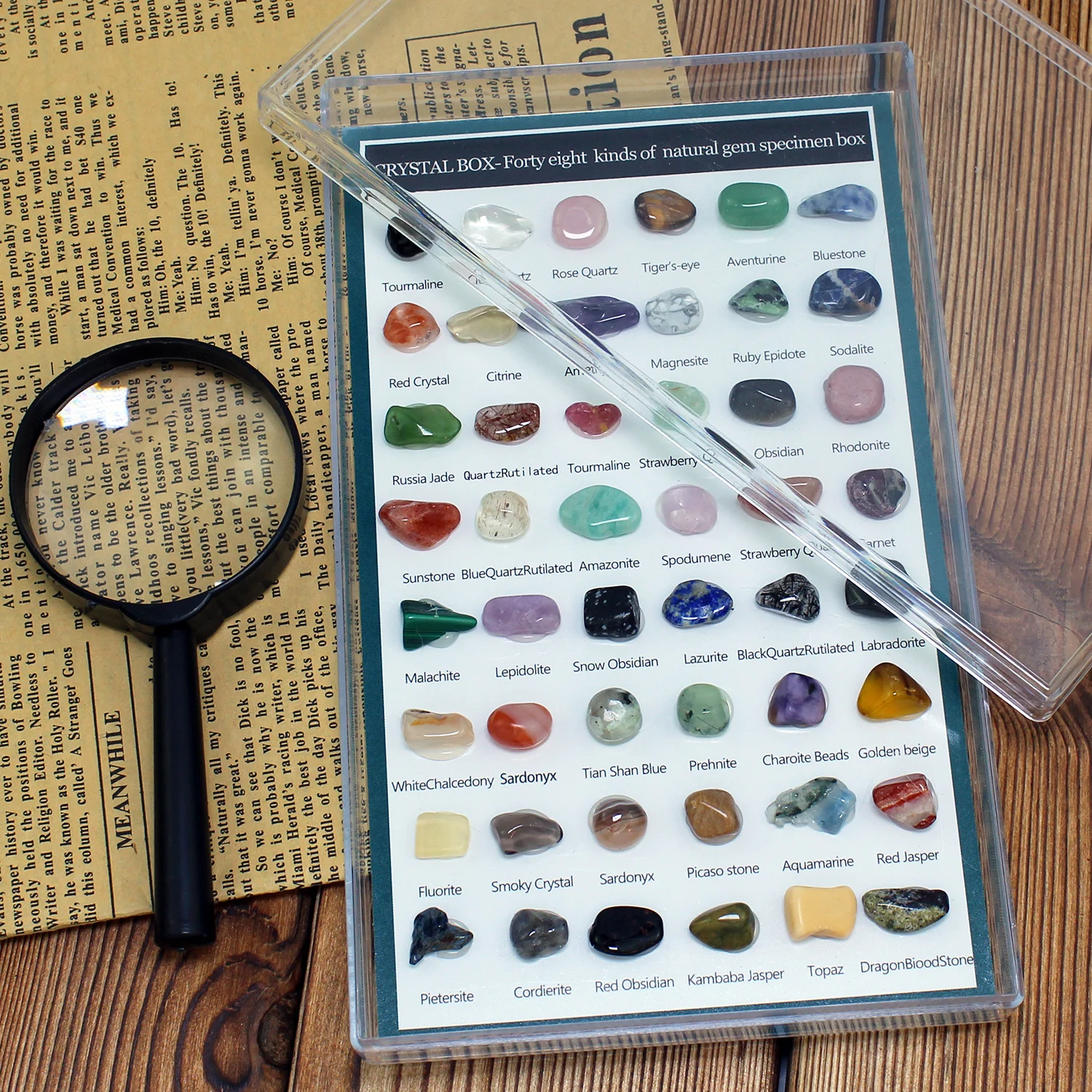 48PCs Rocks Collection Box for Kids with Magnifier Geodes Science Education Set Exquisite Minerals and Natural Crystal |