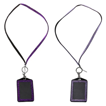

2 Pcs Rhinestone Bling Crystal Custom Lanyard Vertical ID Badge Holder (Dark Purple & Light Purple)
