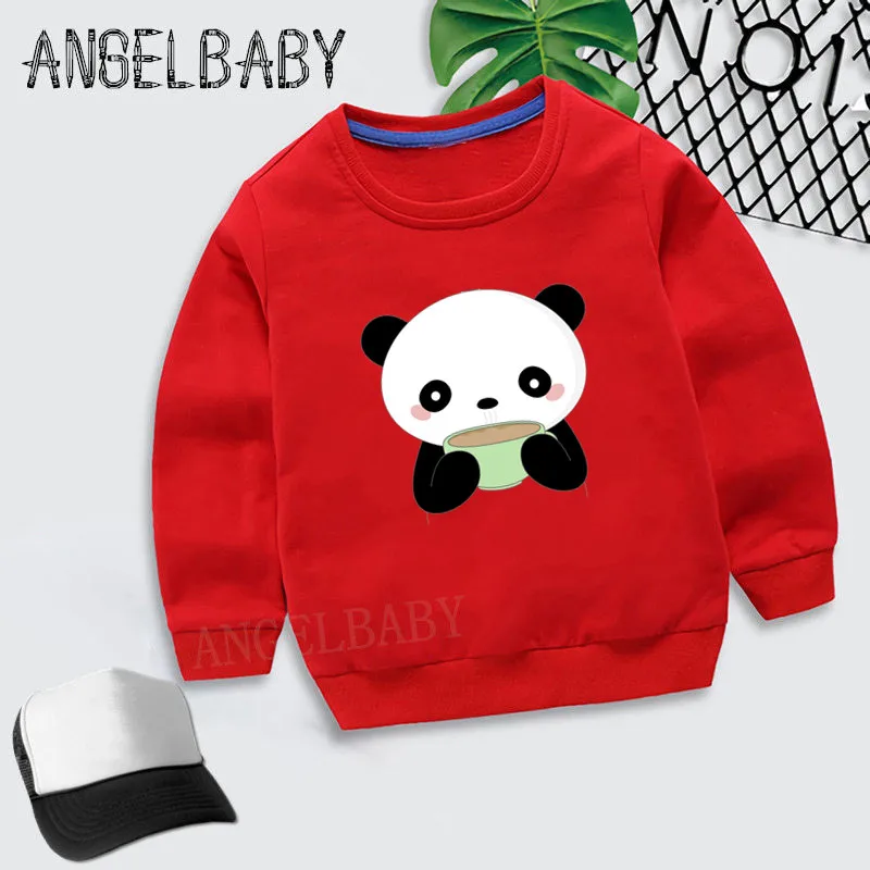 Детские милые худи для мальчиков и девочек с рисунком кофейной панды; Детские осенние Топы; хлопковая одежда для малышей; KYT2109 - Цвет: 2109C-Red-