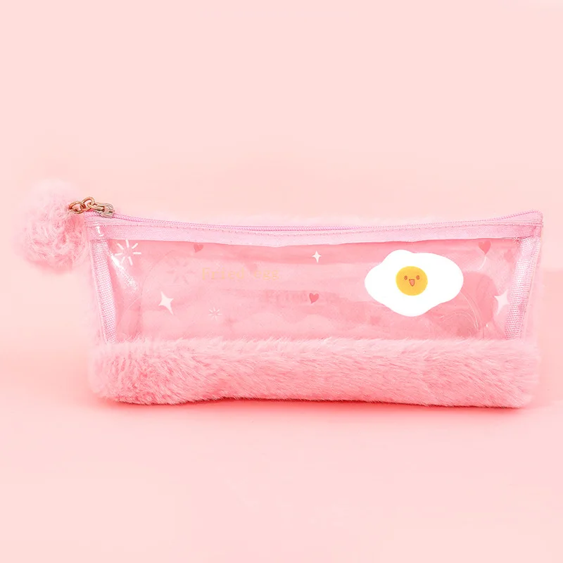 Плюшевые сумки для макияжа для девочек-подростков, прозрачная косметичка из ПВХ, милый чехол для ручек для косметики, Прозрачный чехол для карандашей с рисунком из мультфильма Studend - Цвет: Pink pencil case