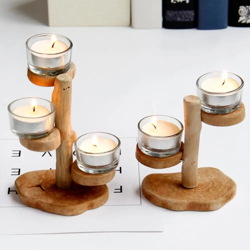 Base de vela de madera soporte de vidrio múltiple tazas soporte para vela decoración del hogar