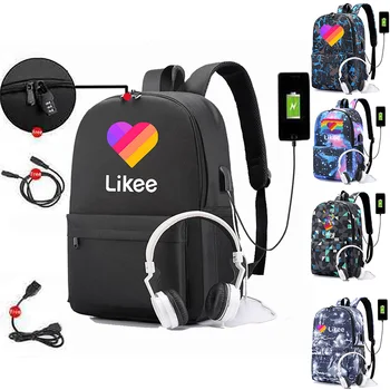 

Russia Likee App "LIKEE 1 (Like Video)" Backpack USB Charging School Bags Men Anti-theft Heart Cat Mochila for Teenage Girls