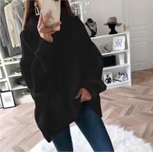 

2021 Women Autumn Winter Knitted Sweater Female Loose Turtleneck Collar Solid Pullovers Oversize Basic Warm Sweaters White Pink