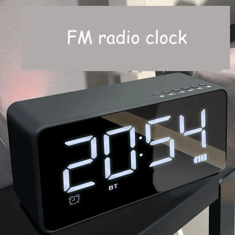 

Square Mirror LED Display Alarm Clock Card Portable Radio Alarm Clock Personality Creative Bedside Wireless Bluetooth Speaker