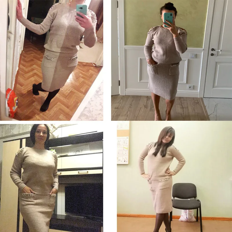 Ceny 2019 Bleading sweter damskie garnitury moda Shoulder Off Sleeve sweter z dzianiny i spódnica dwuczęściowy zestaw damski damski garnitur oficjalny