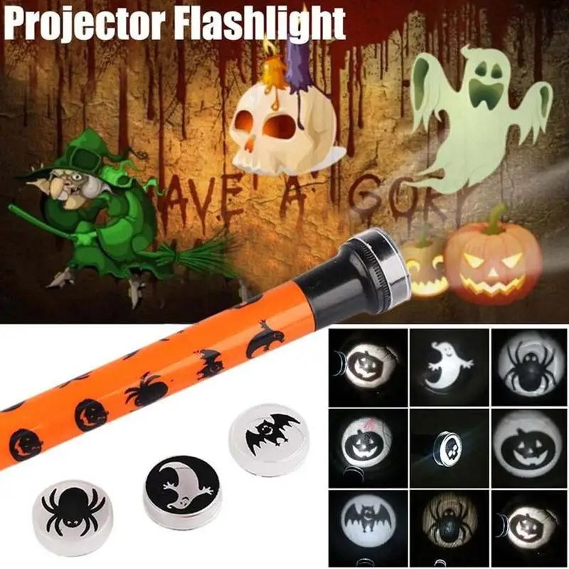 1 pc Halloween props projector flashlight party DIY decoration five types lens pumpkin/spider/bat/ghost and skeleton kids toys