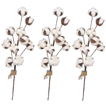 

3pcs Floral Decoration Home Cotton Stems Dried Flower Crafts 21inch Party Wedding Farmhouse Style Display Filler 10 Heads Branch
