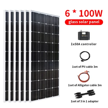 

6* 100w 600w glass solar panel system kit 1000w inverter for Battery charge Anti-small Hail 25 Year Shelf Life High Quality
