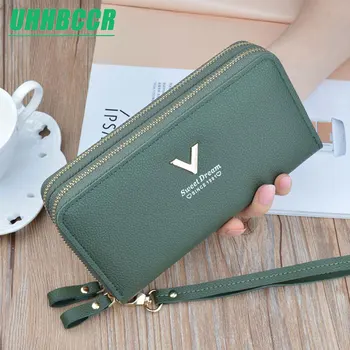 

Phone Purses Women Wallets Big Female Purse Leather Brand Retro Ladies Long Woman Wallets Card Clutch Double Zipper D-7929