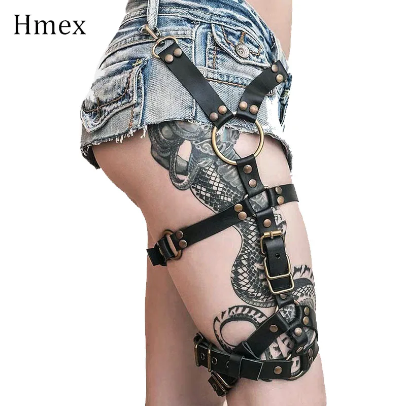 Women Sexy Leather Harness Cross Design Belts For Women Goth Punk Leg Cage Suspenders Erotic Bondage Garters For Stockings