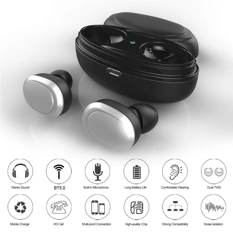 TWS 5,0 bluetooth наушники 4D Стерео шумоподавление истинная Беспроводная Спортивная гарнитура игровые наушники с зарядным устройством двойной микрофон