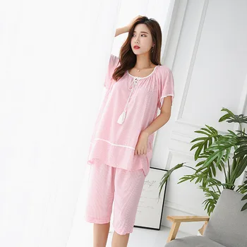 

New Print Sleeping Pajamas for Women Short Sleeve Lingerie Short Pants Summer Round Neck Summer Nightwear Two Piece