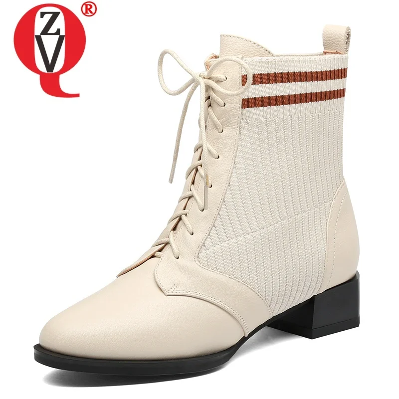

ZVQ women shoes 2019 winter new concise casual genuine leather ankle boots outside comfortable cross-tied shoes drop shipping
