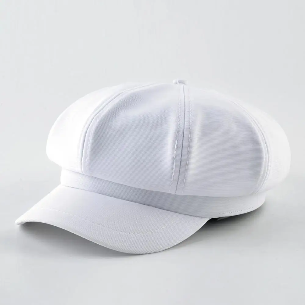 Solid Color Octagonal Hat For Women Streetwear Casual Newsboy Caps Men Vintage Artist Beret Hats Spring Autumn Unisex Boina - Color: White
