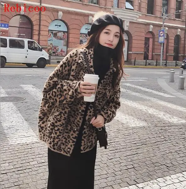 

Blends Woolens Overcoat Leopard Female Coat Autumn Winter Coats And Jackets Women Plus size 5XL Women's Soft Wool Coats