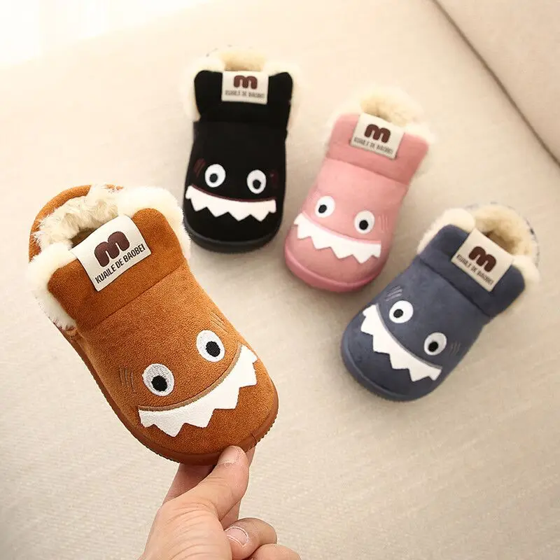 Winter Kids Home Boots Shoes Cartoon Children's Slippers Kids Girls Shoes Plus Velvet Anti-slip Boys Slippers Girls Snow Boots