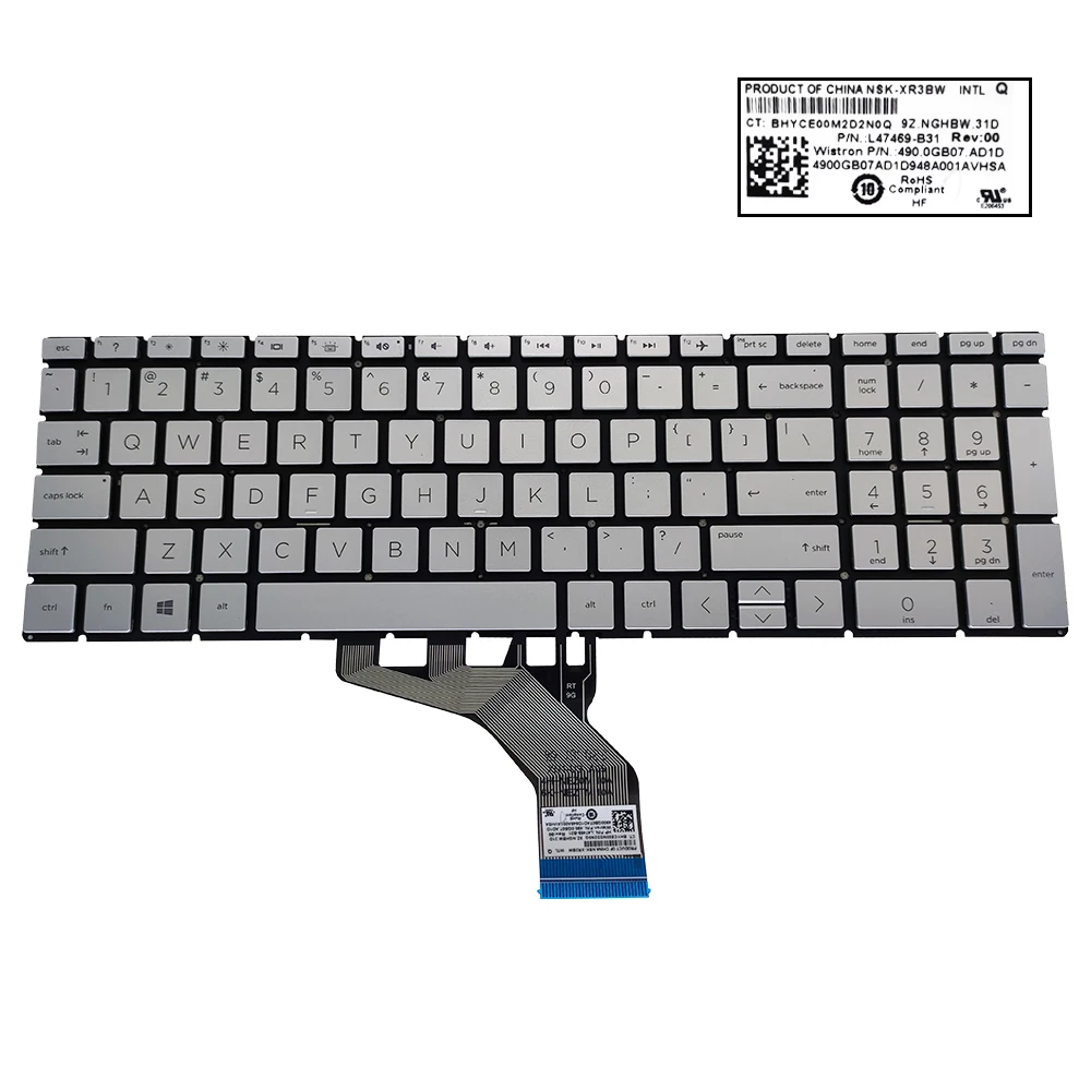 Substituição do Teclado Portátil Teclados Prateados Eua Inglês hp 15-da 17-ca Pavilhão 15-cs Tpn C135 250 g6 L47469-b31