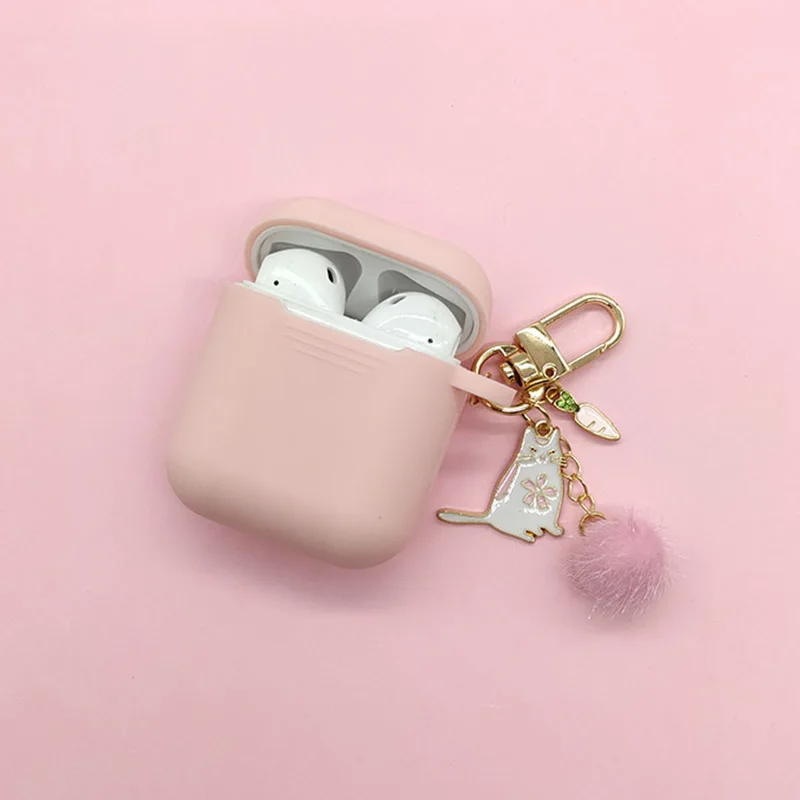 Милый розовый Силиконовый чехол для ключей с бриллиантами морковкой, Кроликом, кошкой для Apple, аксессуары для airpods, Bluetooth, чехол для наушников s, защитная крышка