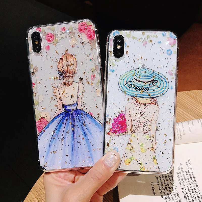 

Fashion Goddess Back Platinum Gold Foil Epoxy phone Case For iPhone7 8 Plus 6 6s Plus X XS MAX XR case Silicone TPU backcover