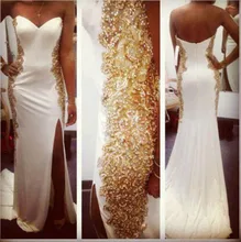 

vestidos de gala Sexy Sweetheart Chiffon Mermaid Prom Dresses 2019 Gold Crystal Beaded Side Split Evening Dresses prom dress