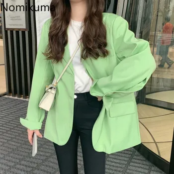 

Nomikuma Korean Style Long Sleeve Blazer Solid Color Single Breasted Loose Jackets Casual Fashion Tops Women New Arrival 3b113
