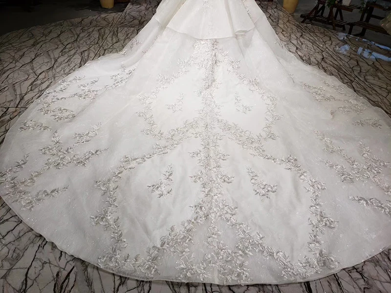 HTL964 Плиссированное свадебное платье бальное платье Иллюзия o-образным вырезом тяжелые аппликации из бисера с длинным рукавом свадебные платья новая мода robe de mariage