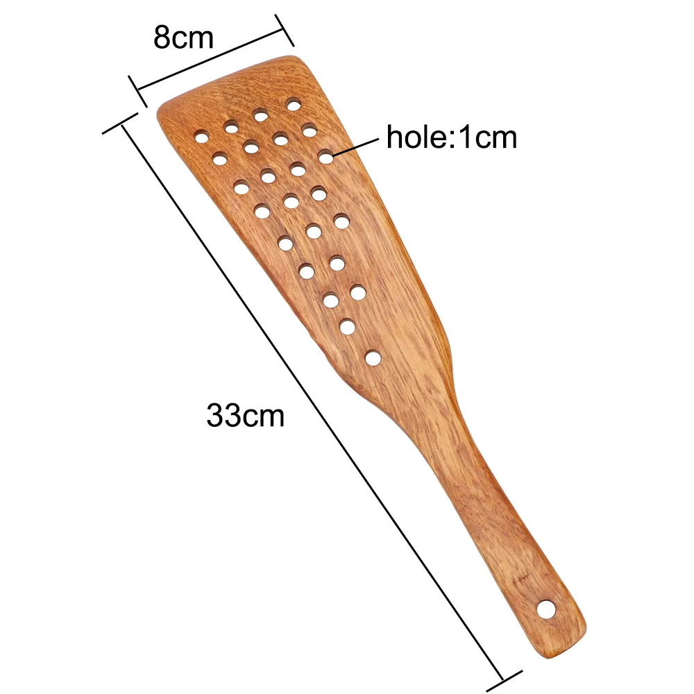 Filter Shovel Kitchen Cooking Tool Cookware Frying Steak Shovel Wooden Spatula Non-Stick Pan 24 Holes